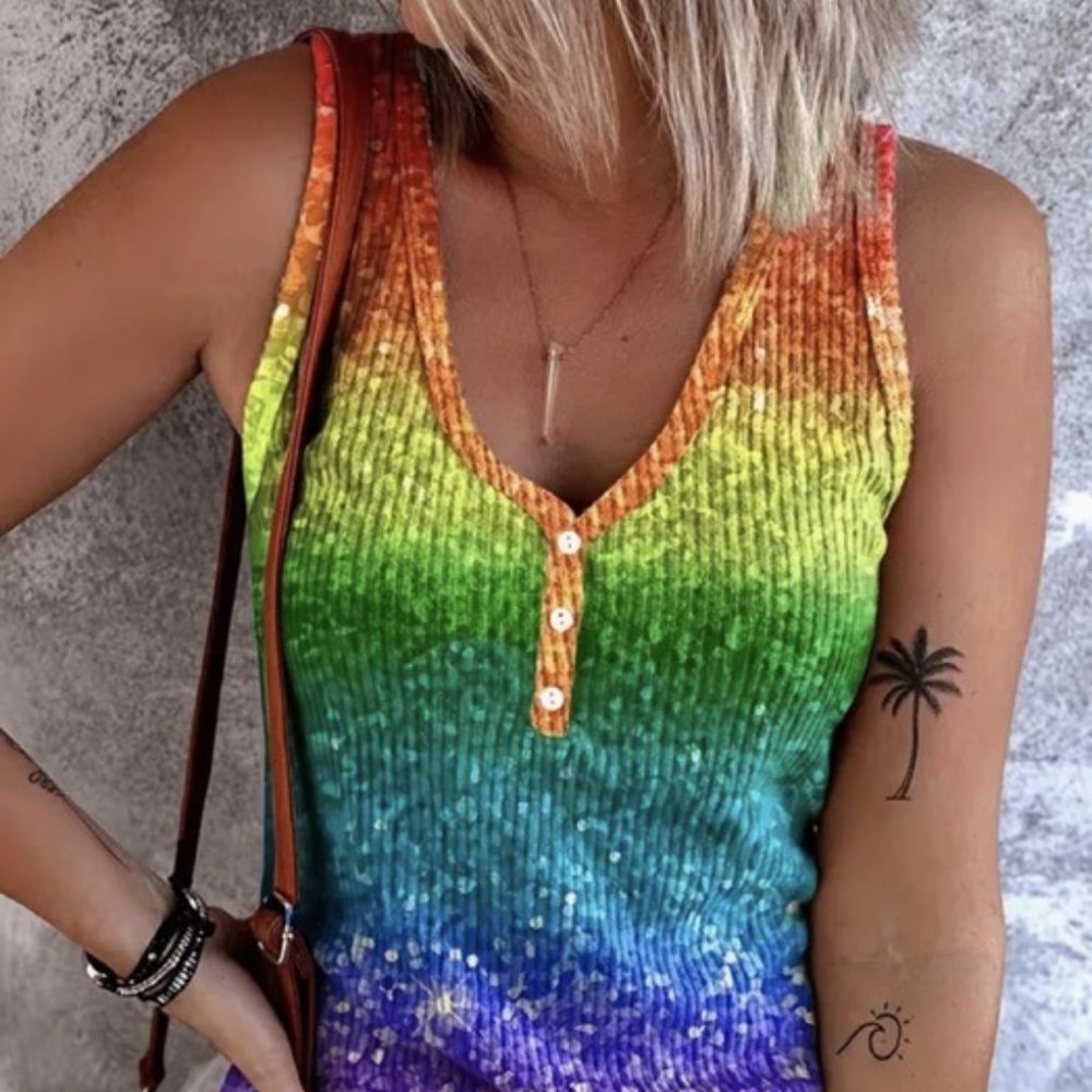 Rainbow Print Bottom Tank Top